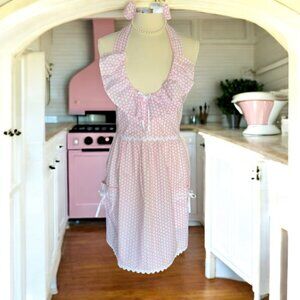 Pretty Pink Handmade Apron with White Bows and Trim